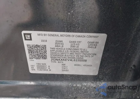 2020 Chevrolet Equinox Fwd Lt 1.5L Turbo from USA, damaged, VIN 2GNAXKEV4L6155508